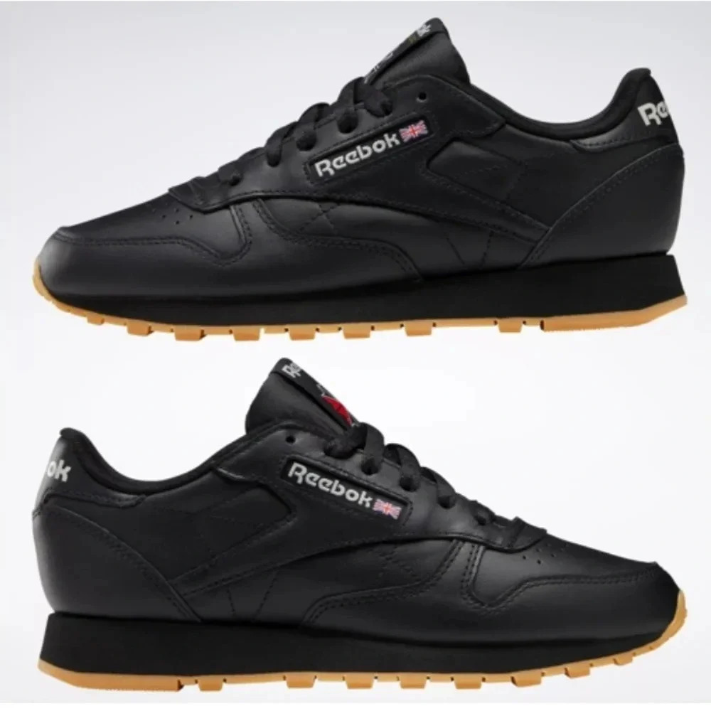 Reebok Classic Leather Shoes Black Gum Sole Wmn Sz 7.5 #GY0961